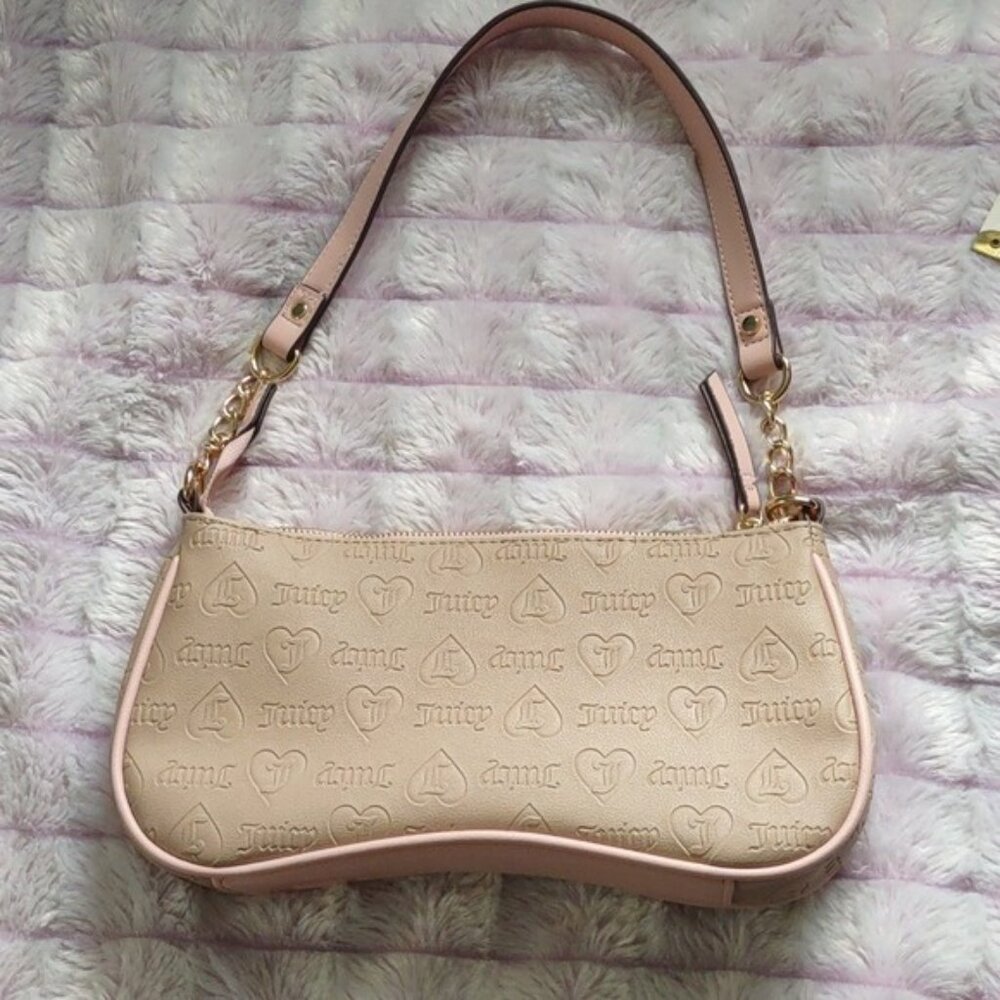 Juicy Couture Los Angeles Pink Tan Fashionista Baguette Shoulder Handbag - Picture 3 of 13